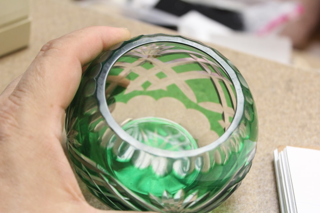 Small Cut Glass Green Bowl - 5