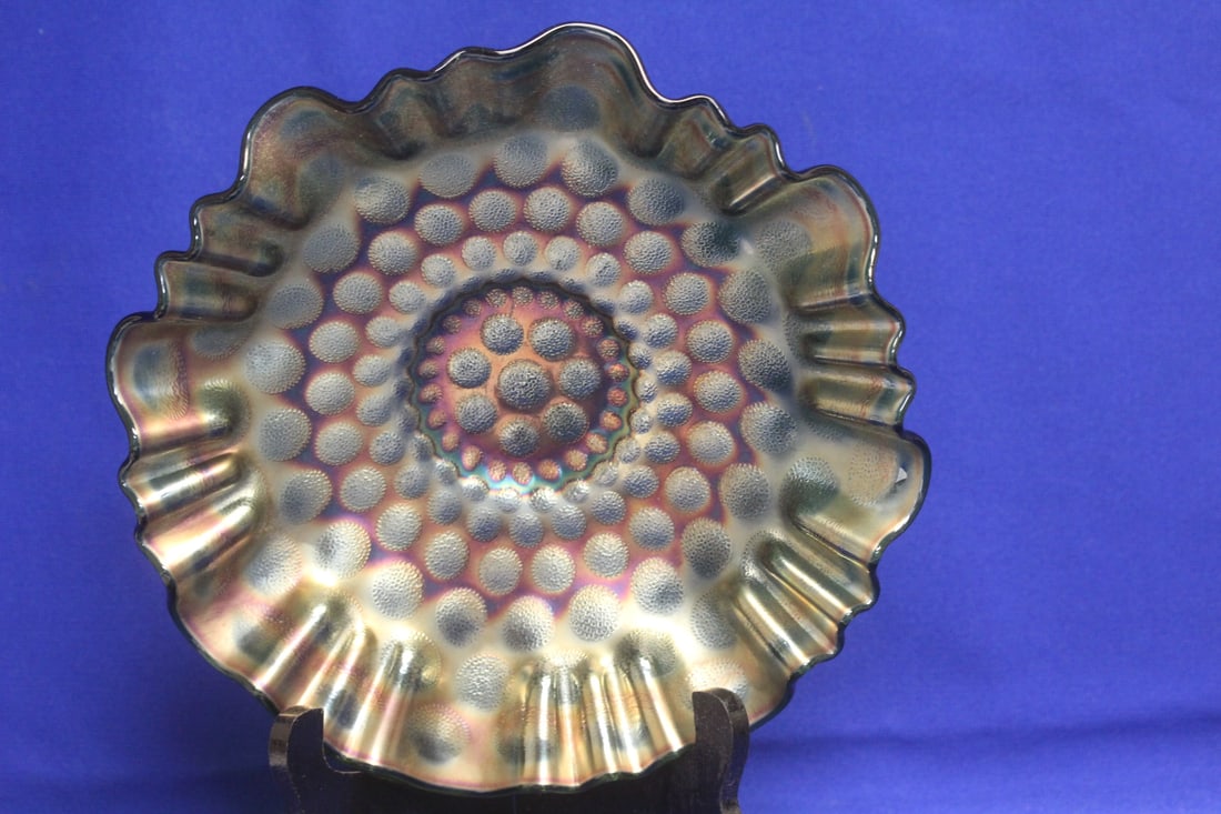 Carnival Glass Bowl: 9 1/8" in diameter - foliated design