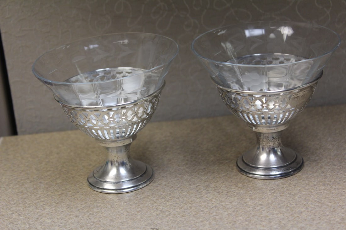 Etched Glass Sterling Cups - 2