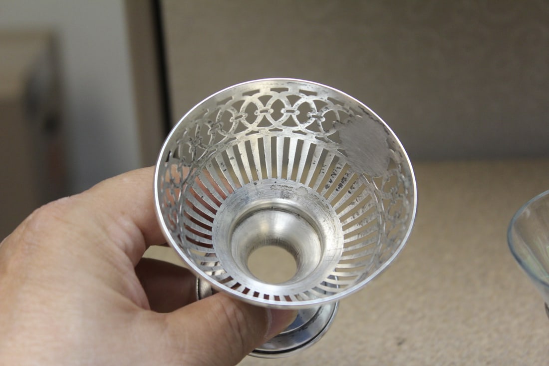 Etched Glass Sterling Cups - 7