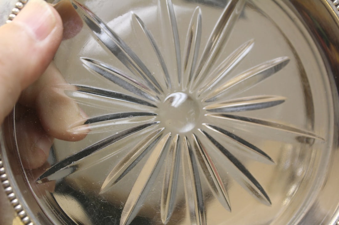 Sterling rim press glass bowl or coaster - 2