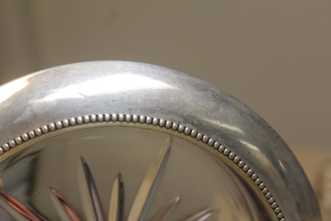 Sterling rim press glass bowl or coaster - 3
