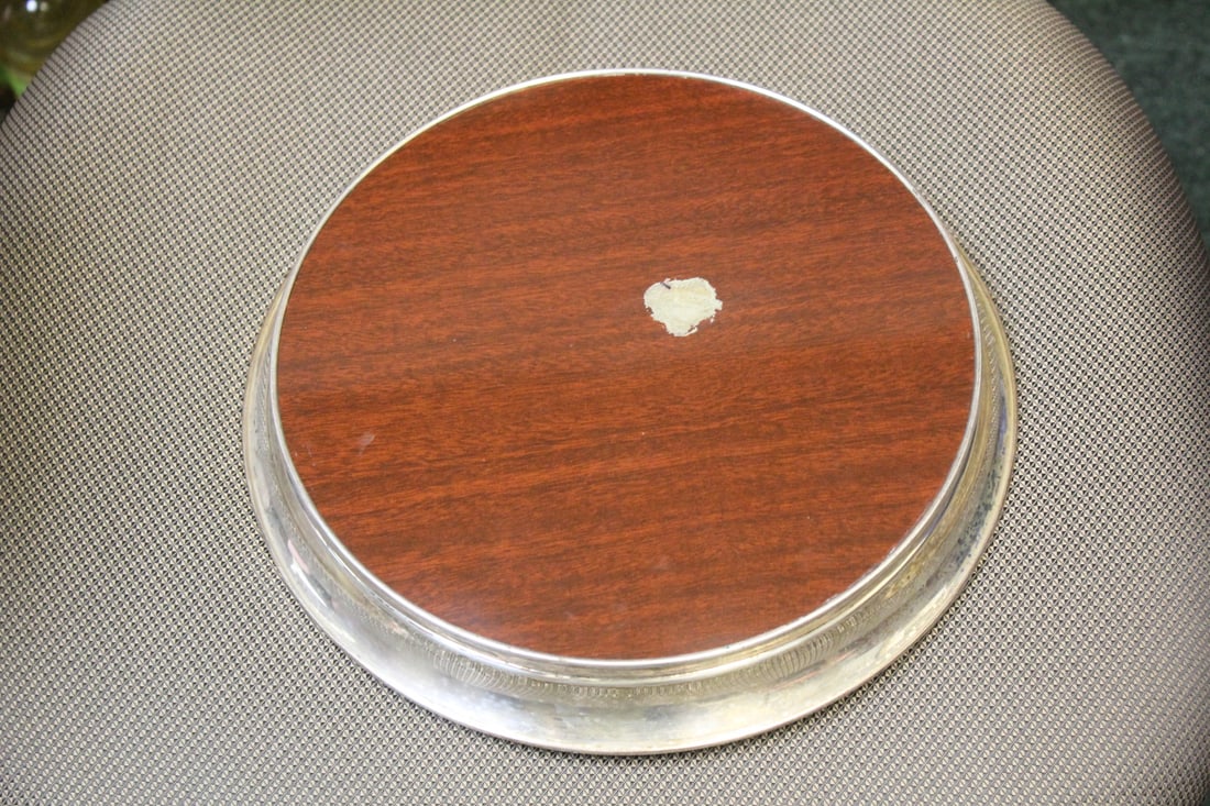 Silverplate and wood serving tray - 3