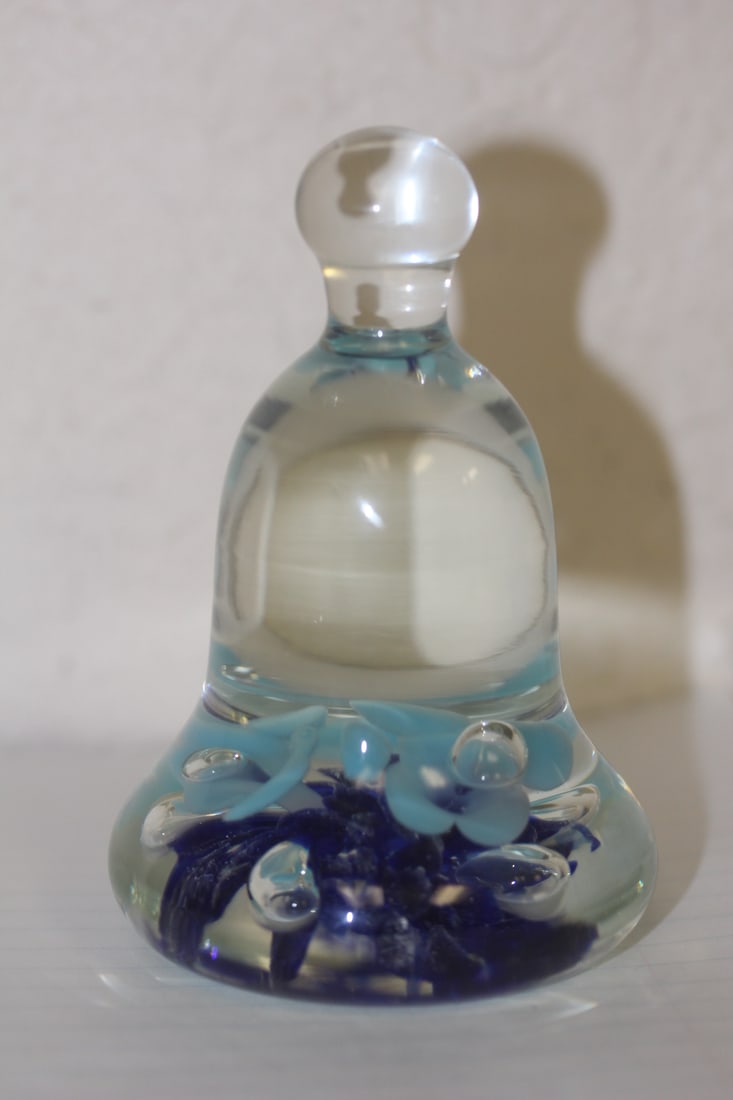 Art Glass Bell Form Paperweight: signed - 4 1/4" tall