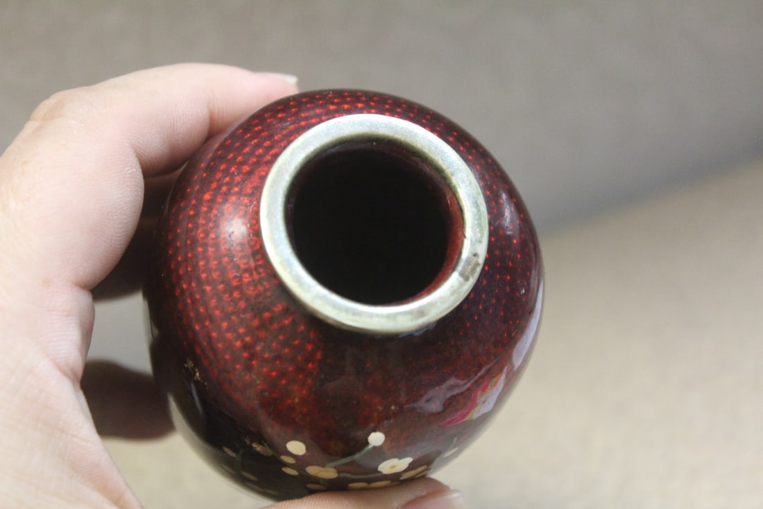 Small enamel or cloisonne Japanese rose - 4