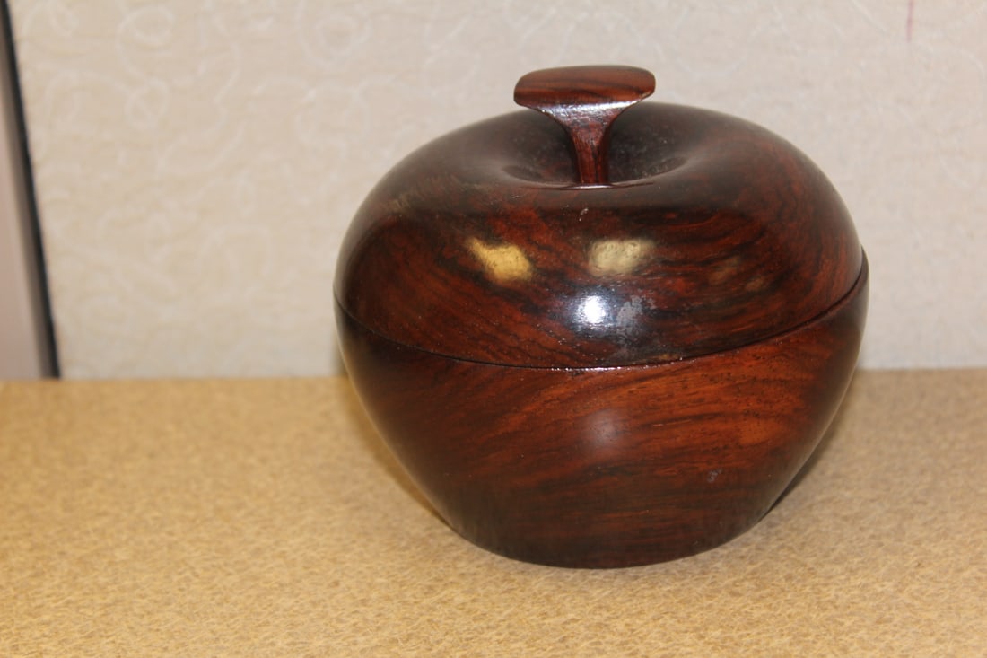 Exotic Wood Carved Apple Box - 2