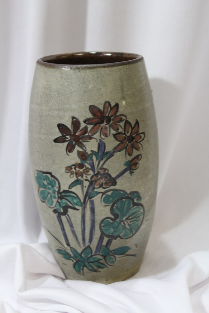 A Signed Japanese Studio Ceramic Vase: 7 1/8" tall - most likely mid century modern piece -