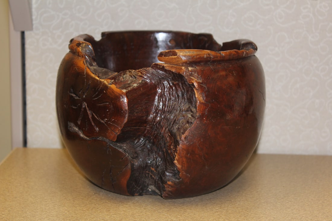 Vintage Exotic Wood Planter: 7 3/8" in diameter - 6" tall