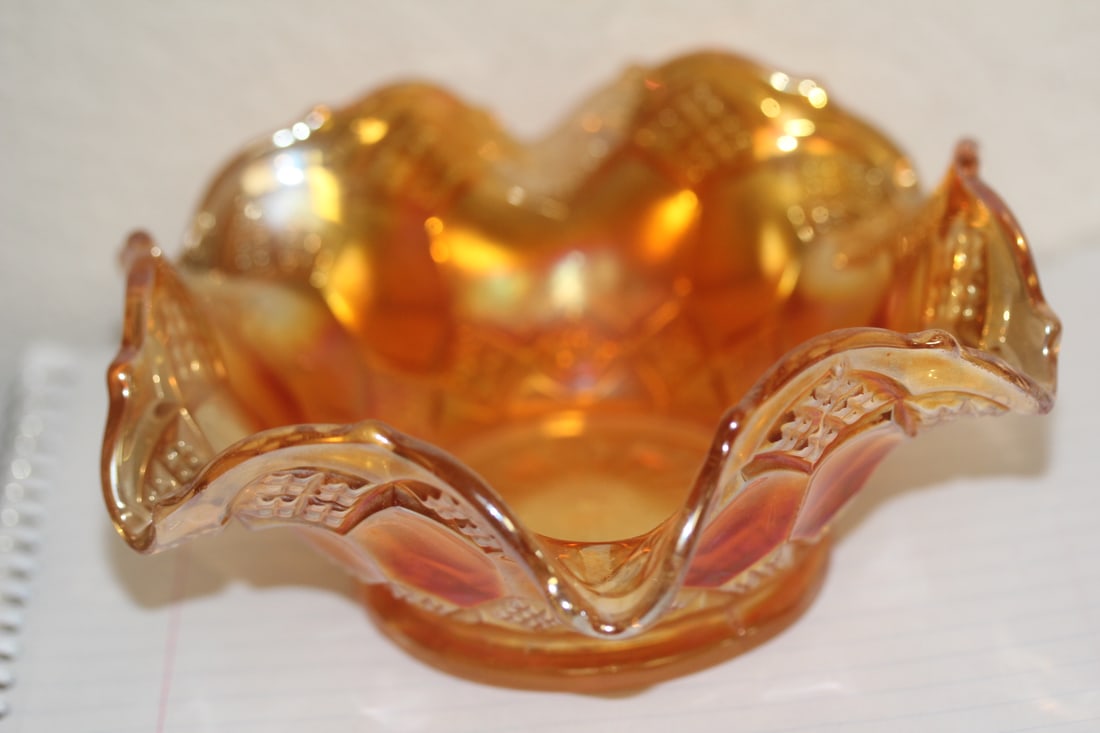 Foliated Carnival Glass Bowl: 6 inches in diameter