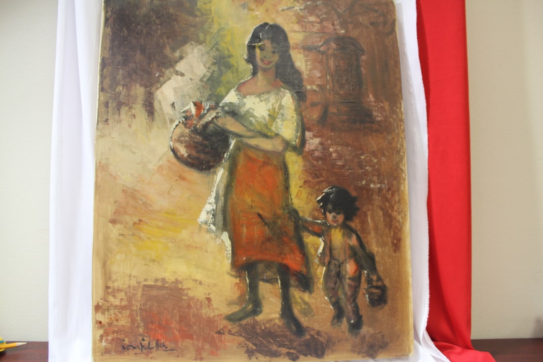 A Signed Oil on Canvas: please note: hole - unframed - 1950's? - 24" x 20"