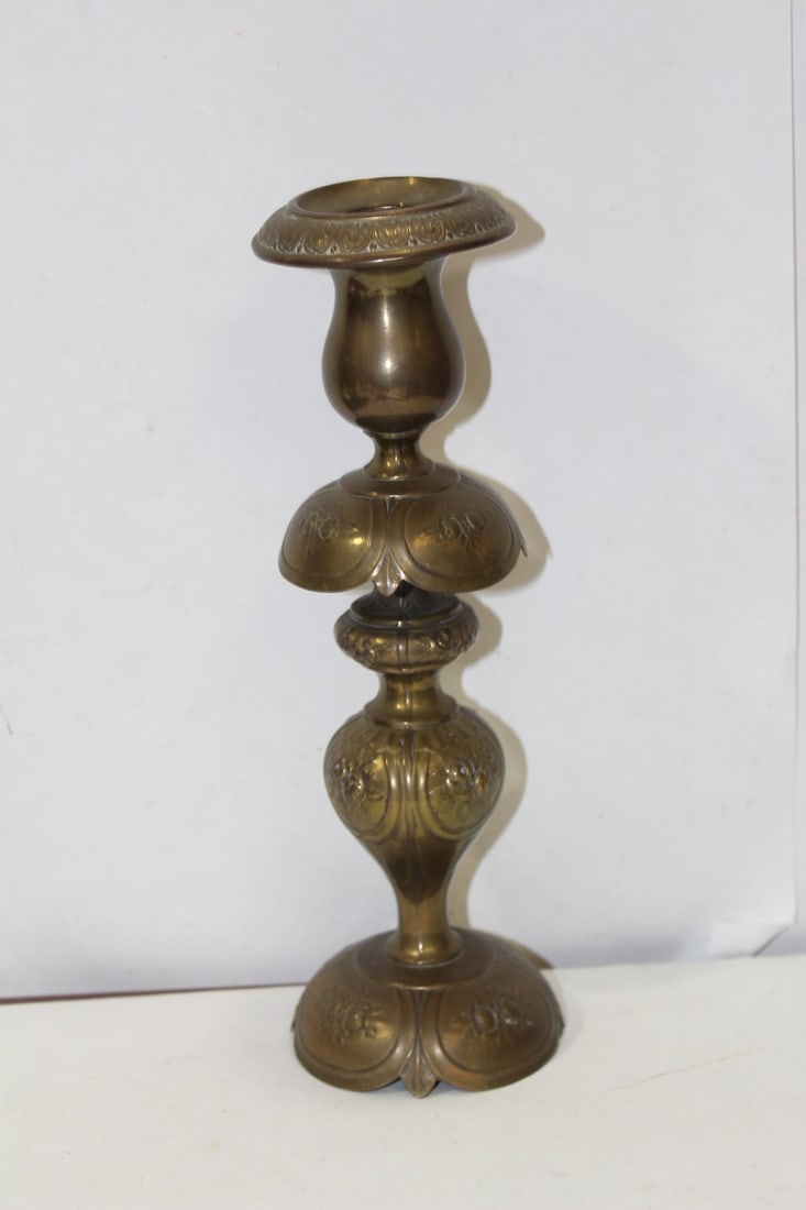 A Single Brass Ornate Candlestick - 3