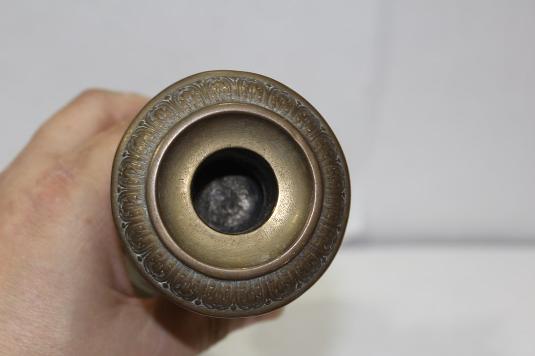 A Single Brass Ornate Candlestick - 4