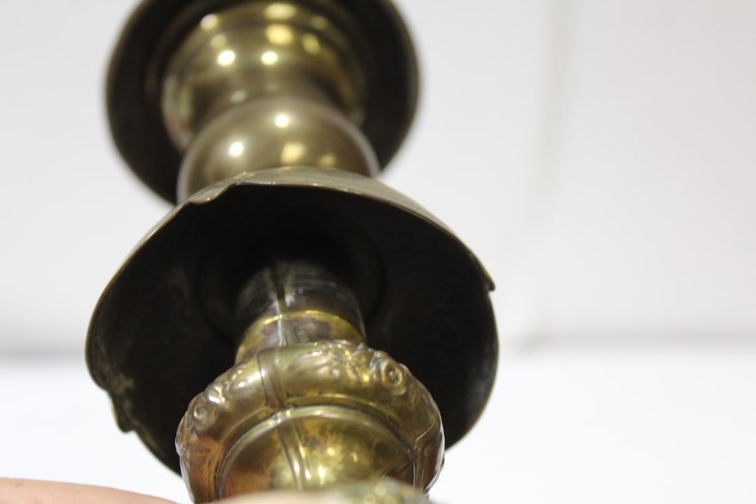 A Single Brass Ornate Candlestick - 6