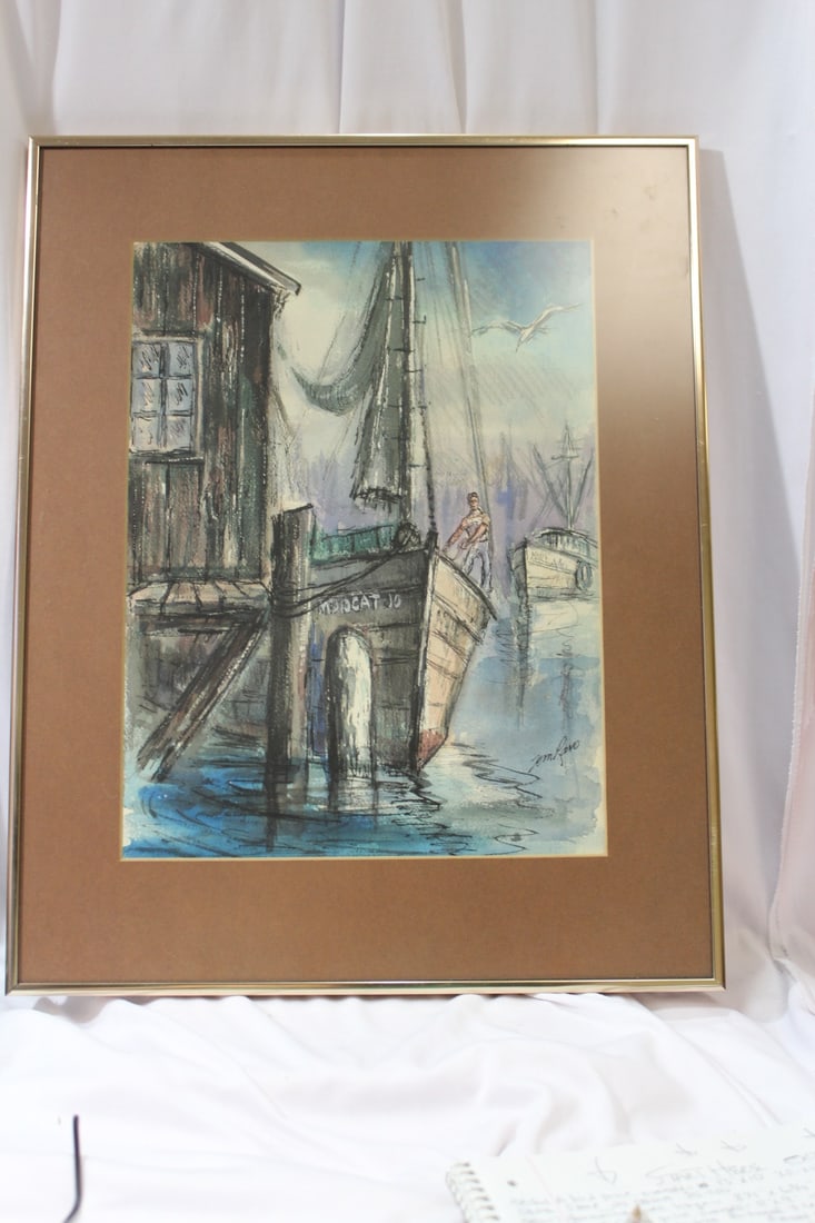 A Signed Watercolor by Tom Lano: overall= 20 1/2" x 16 1/4" - sight= 10 7/8" x 14 1/2"