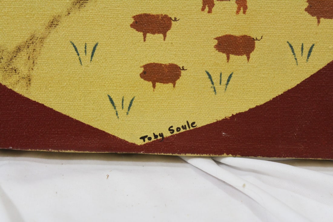 A Vintage Print on Canvas of a Horse and a Pig - 2