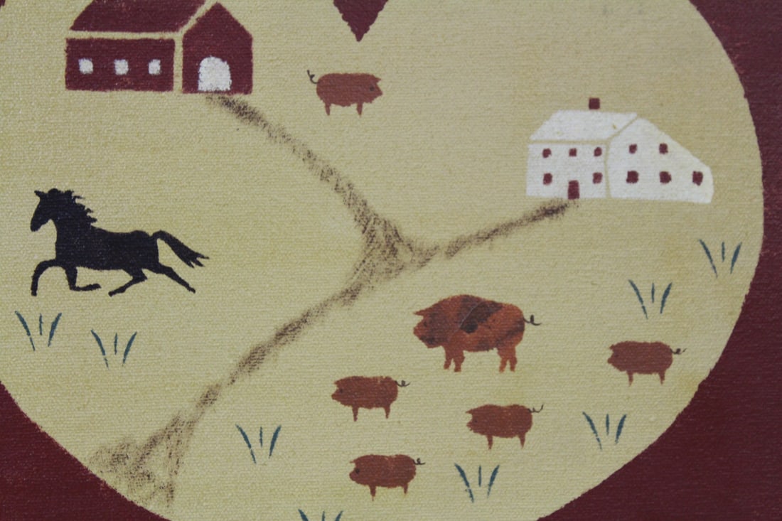 A Vintage Print on Canvas of a Horse and a Pig - 3