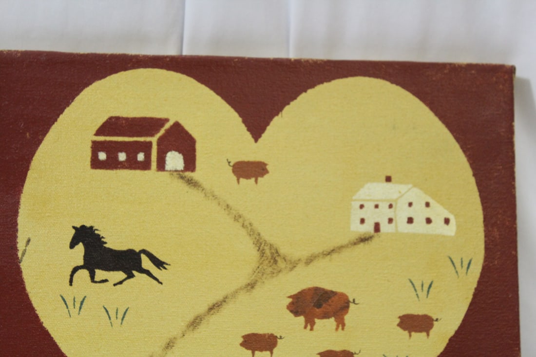 A Vintage Print on Canvas of a Horse and a Pig - 4