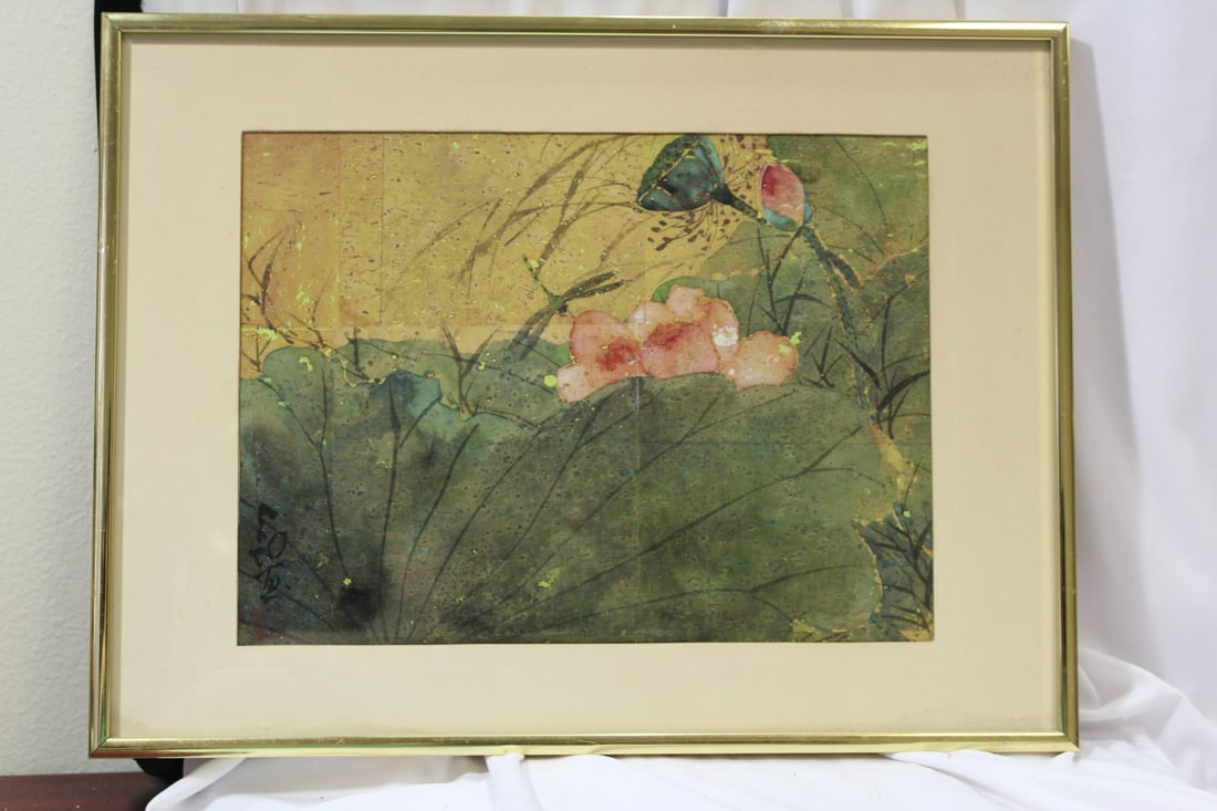 A Signed Chinese Watercolor Painting: signed and seal - overall= 16 1/4" x 12 1/4" - sight= 11 3/8" x 8 3/8"