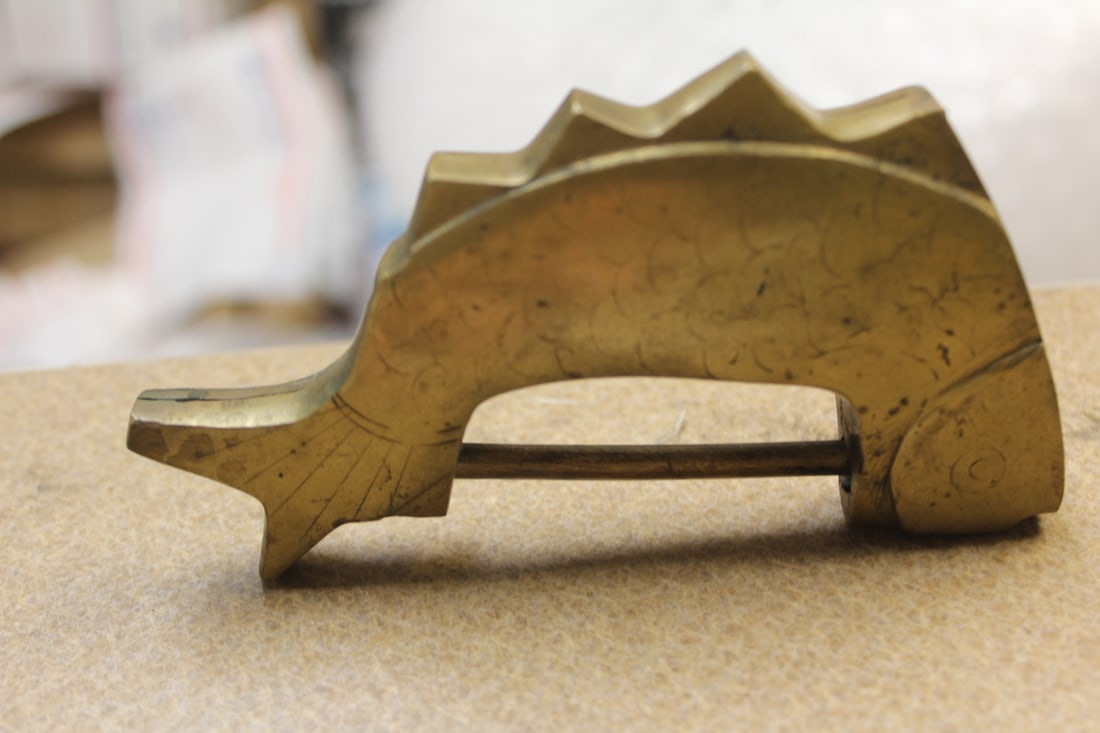 Vintage Chinese Brass Fish Lock: please note: no key - 5 1/4" long