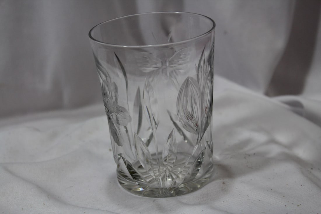 A Cut Glass Butterfly Tumbler - 3