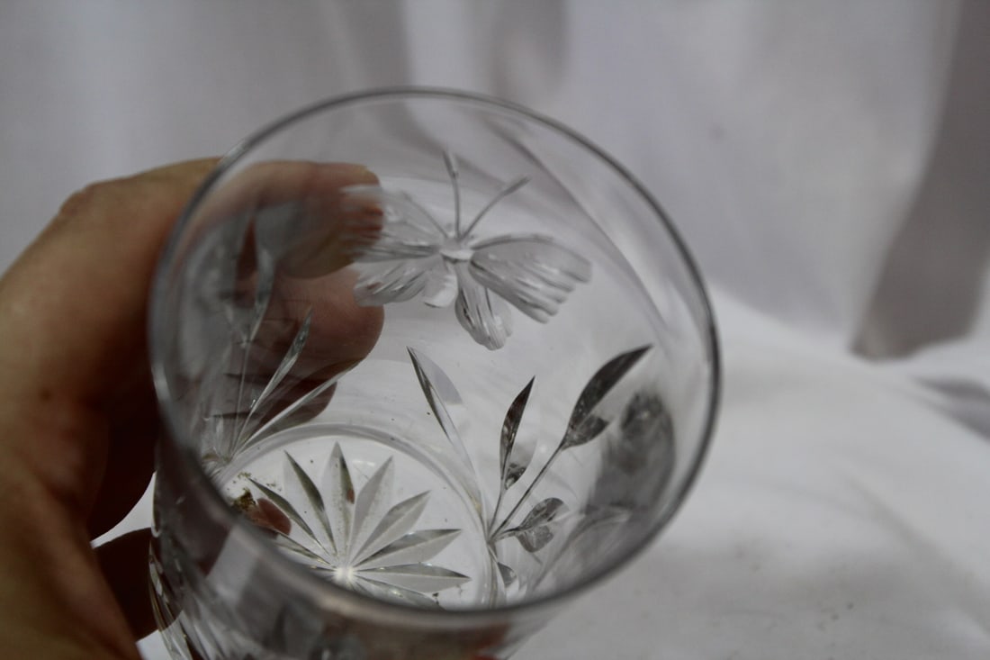 A Cut Glass Butterfly Tumbler - 4