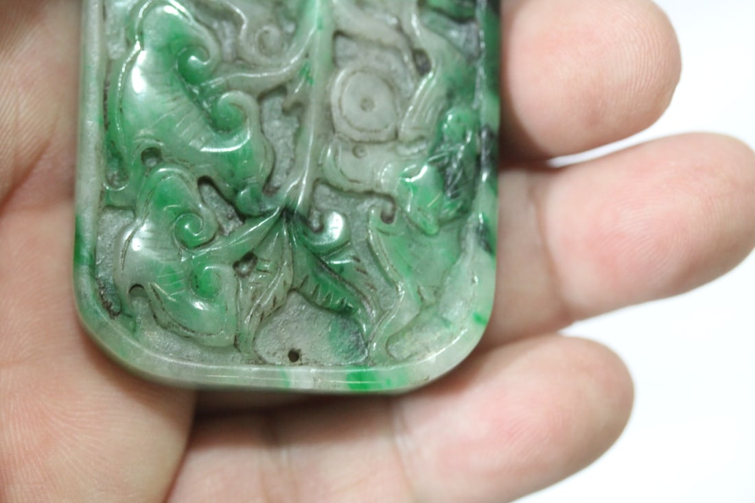 A Chinese Green Jade or Jadeite Pendant - 8