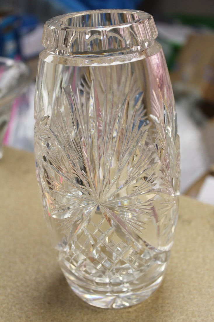 Cut Glass Oval Vase - 4