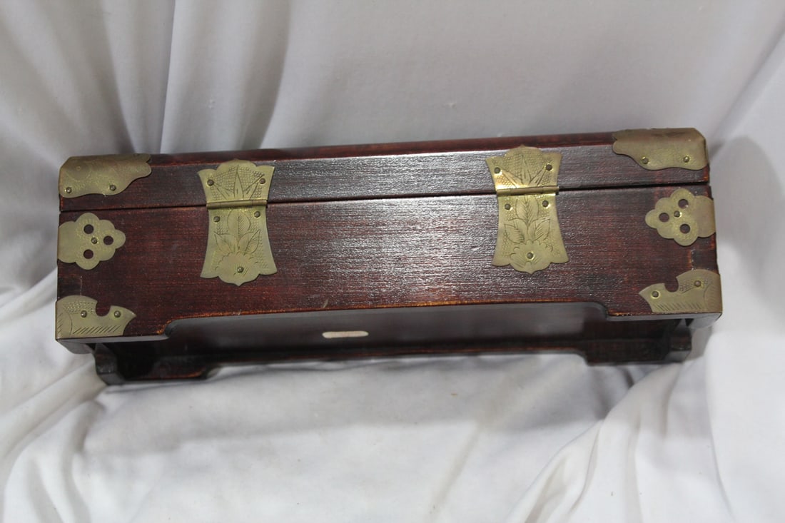 A Chinese Rosewood and 3 Jades Jewelry Box - 4