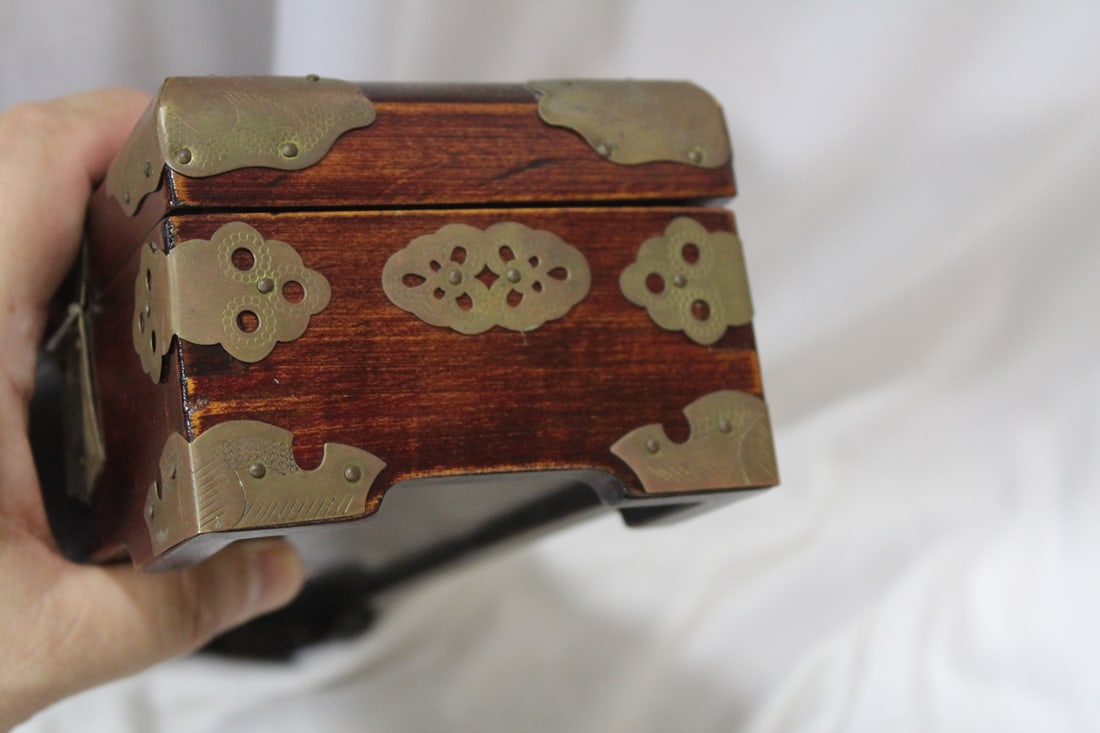 A Chinese Rosewood and 3 Jades Jewelry Box - 5