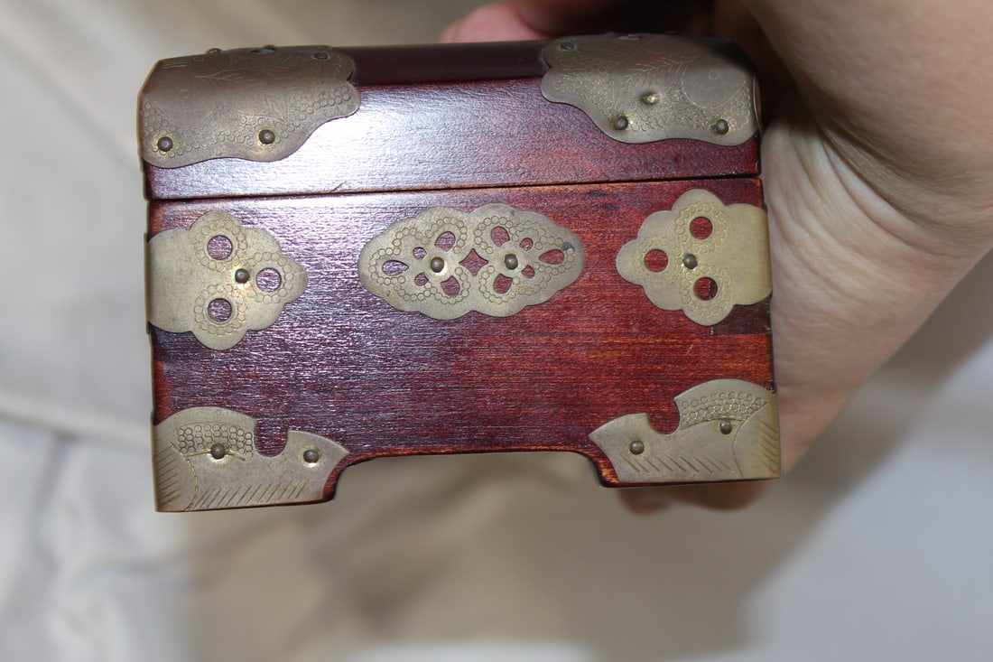 A Chinese Rosewood and 3 Jades Jewelry Box - 6
