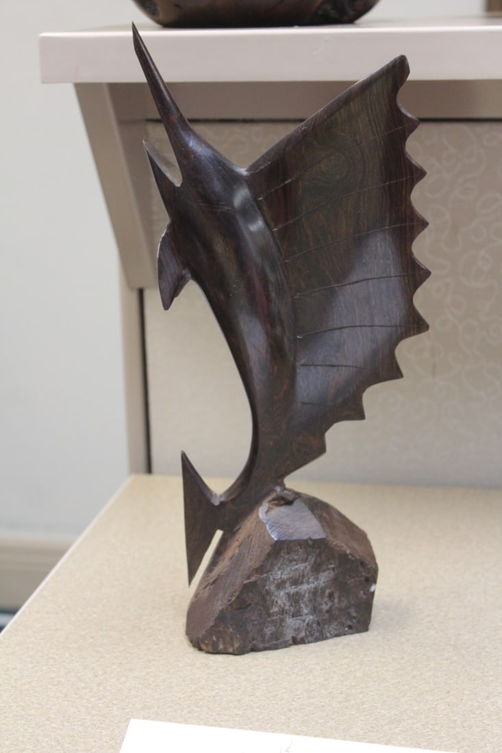 Exotic Wood Carved Swordfish: 13 1/2" tall