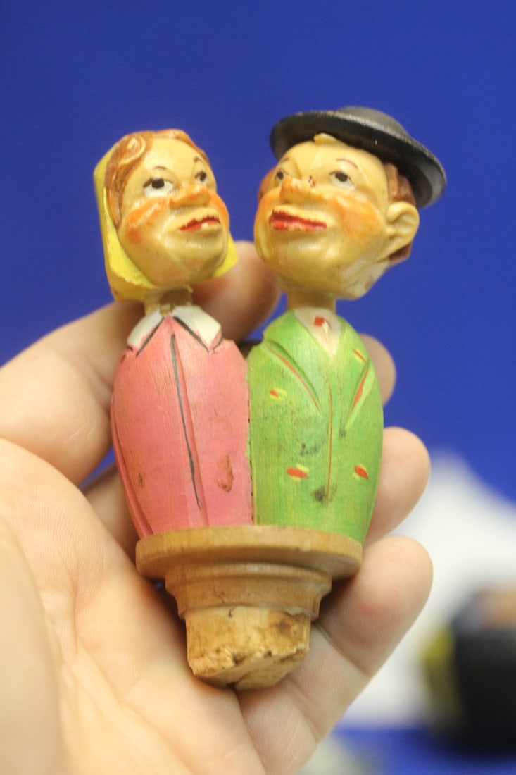 Germany Articulated Cork or Stopper: head moves when press down the lever - 4 1/8" tall