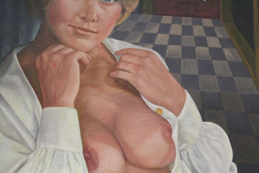 An Oil on Board of a Pin Up Girl - 3