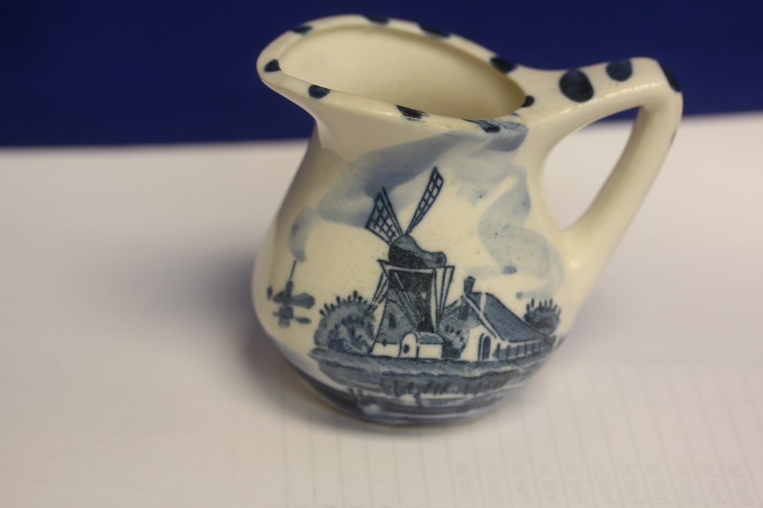 Small Vintage Japanese Pitcher: blue and white - 3 inches tall