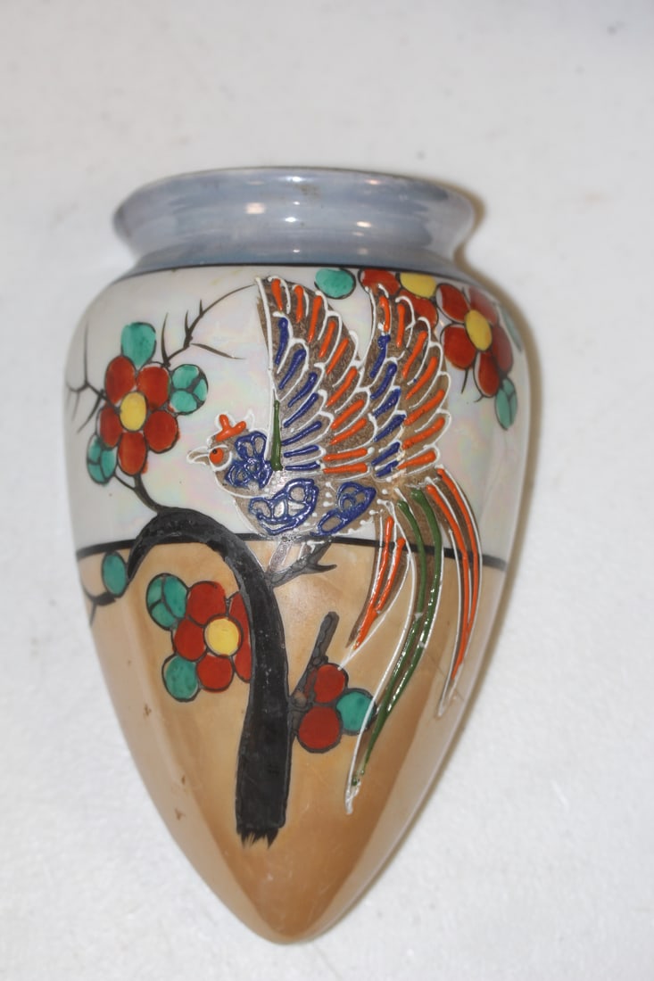 Japanese Peacock Wall Pocket: please note: restored as shown - 6" tall