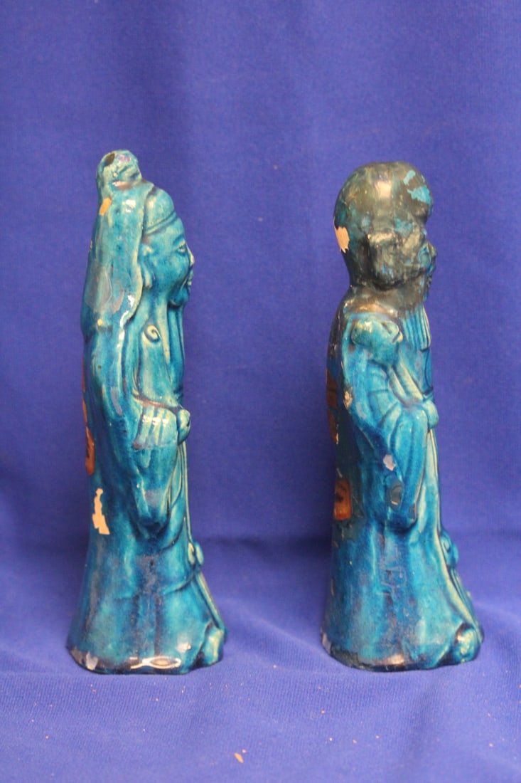 Lot of 2 Antique Chinese Torquise Glazed Sages - 2