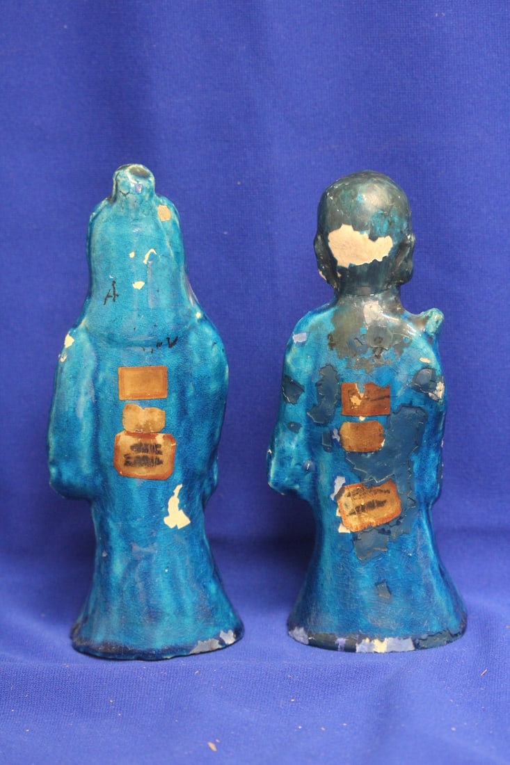 Lot of 2 Antique Chinese Torquise Glazed Sages - 3