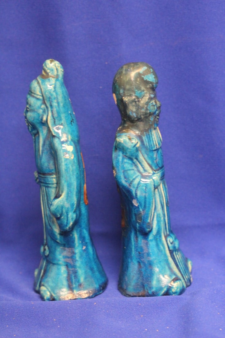 Lot of 2 Antique Chinese Torquise Glazed Sages - 4