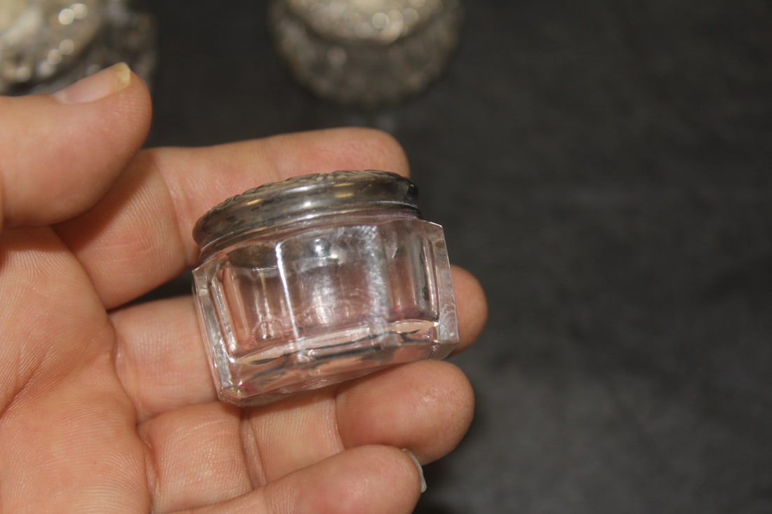 Lot of 3 Sterling Top Glass Ink Wells - 5