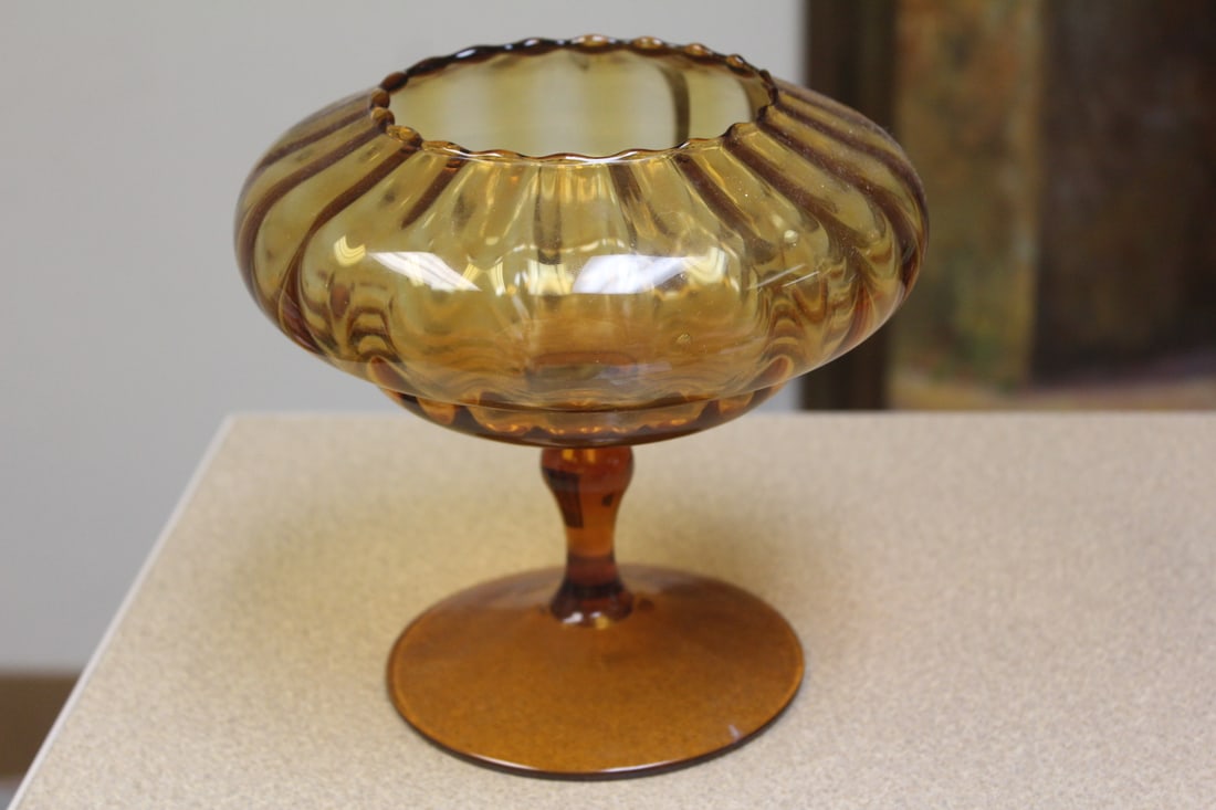 Amber Colour Glass Stem Bowl - 2