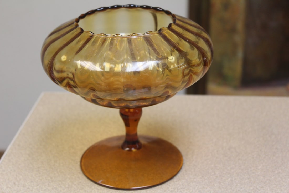Amber Colour Glass Stem Bowl - 3