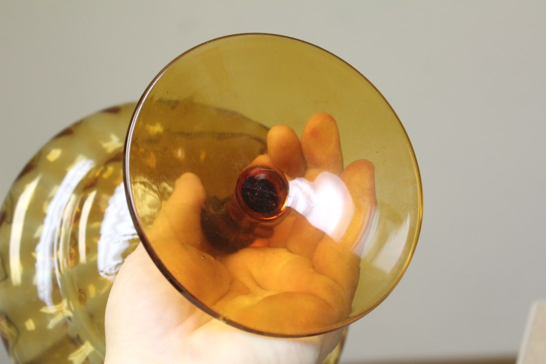 Amber Colour Glass Stem Bowl - 5