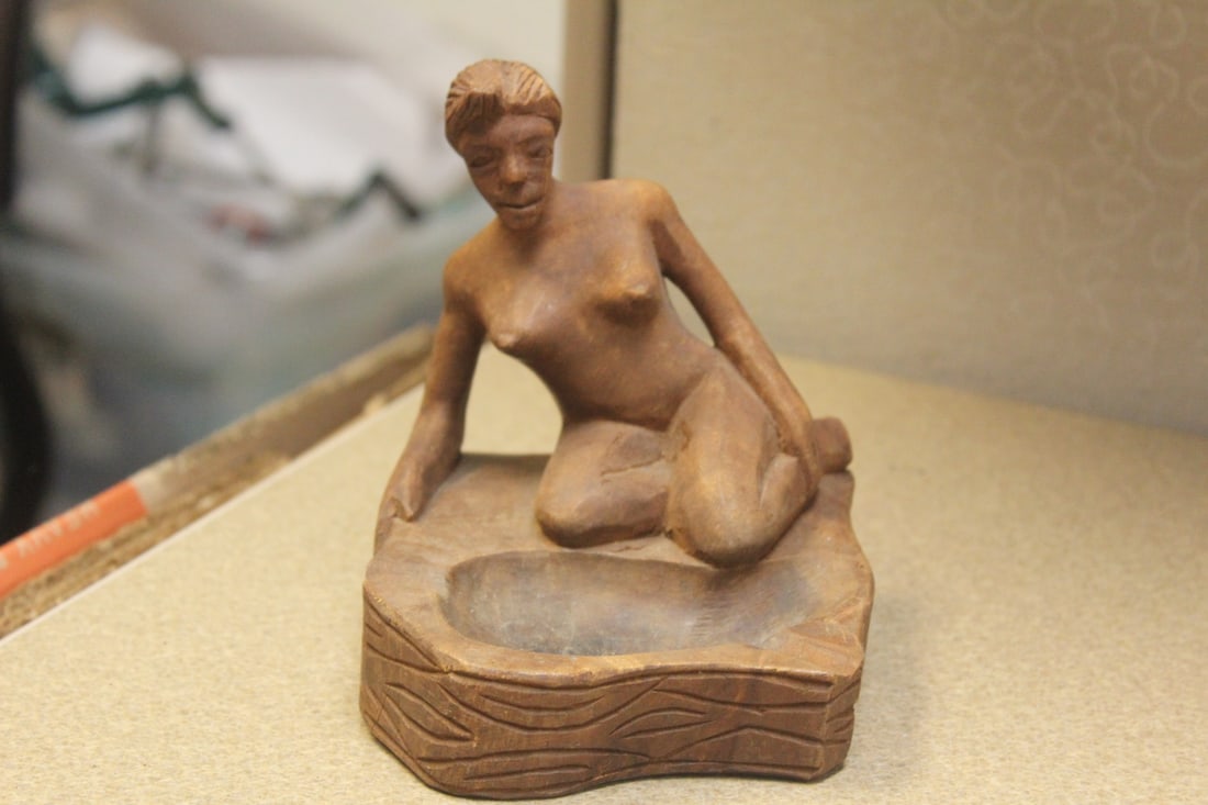 Nude Wooden Ashtray: 5" tall