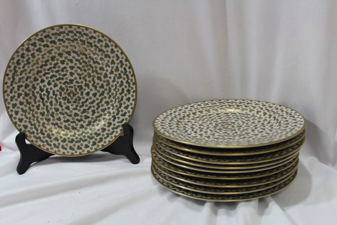 Set of 10 Kutani Salad Plates: "Thousand Flowers" pattern - 7 1/2" in diameter