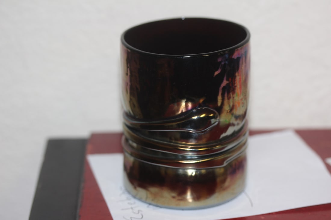 Esteban Prieto Art Glass Tumbler: signed - iridescent - 3 5/8" tall