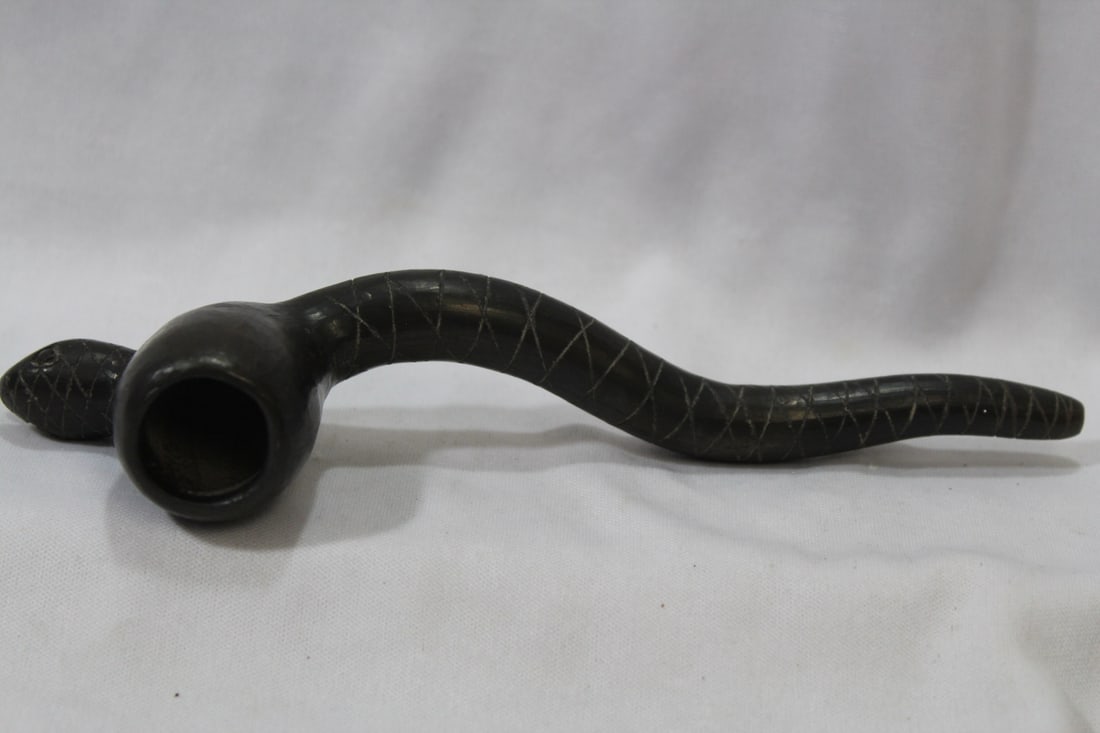 An African Ceramic Snake Form Pipe - 3