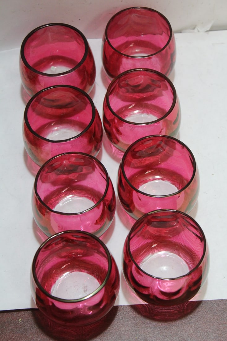 Lot of 8 Cranberry Glass Cups - 2