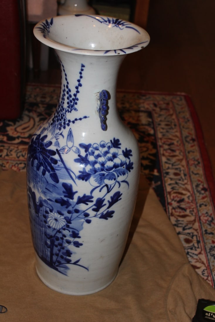 Antique Chinese Flow Blue Vase - 2