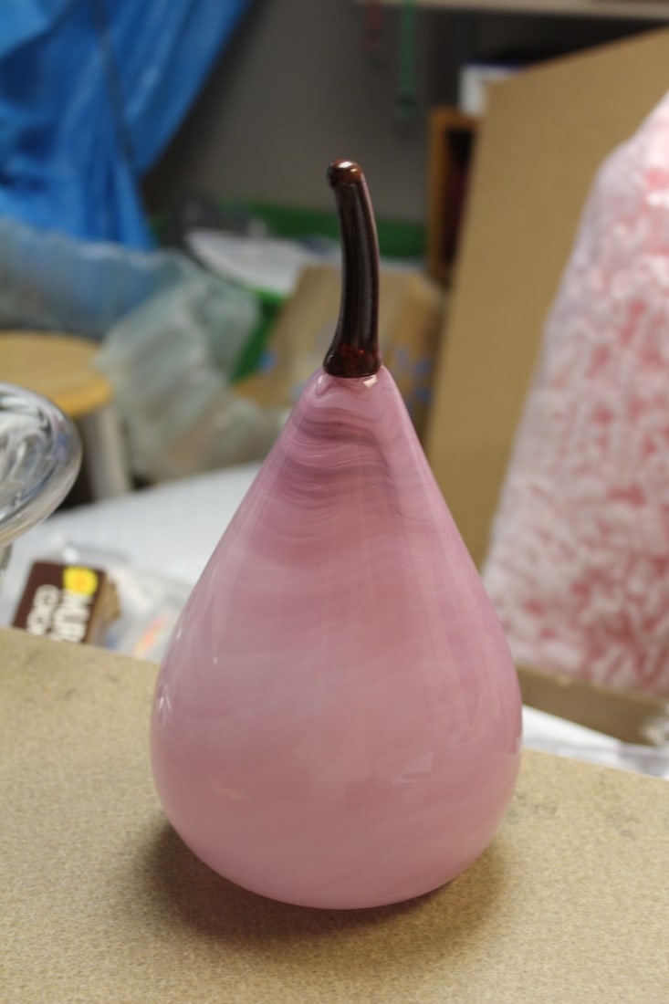 Signed Art Glass Pear: cannot decifer who the artist is - dated as well - 10 1/8" tall