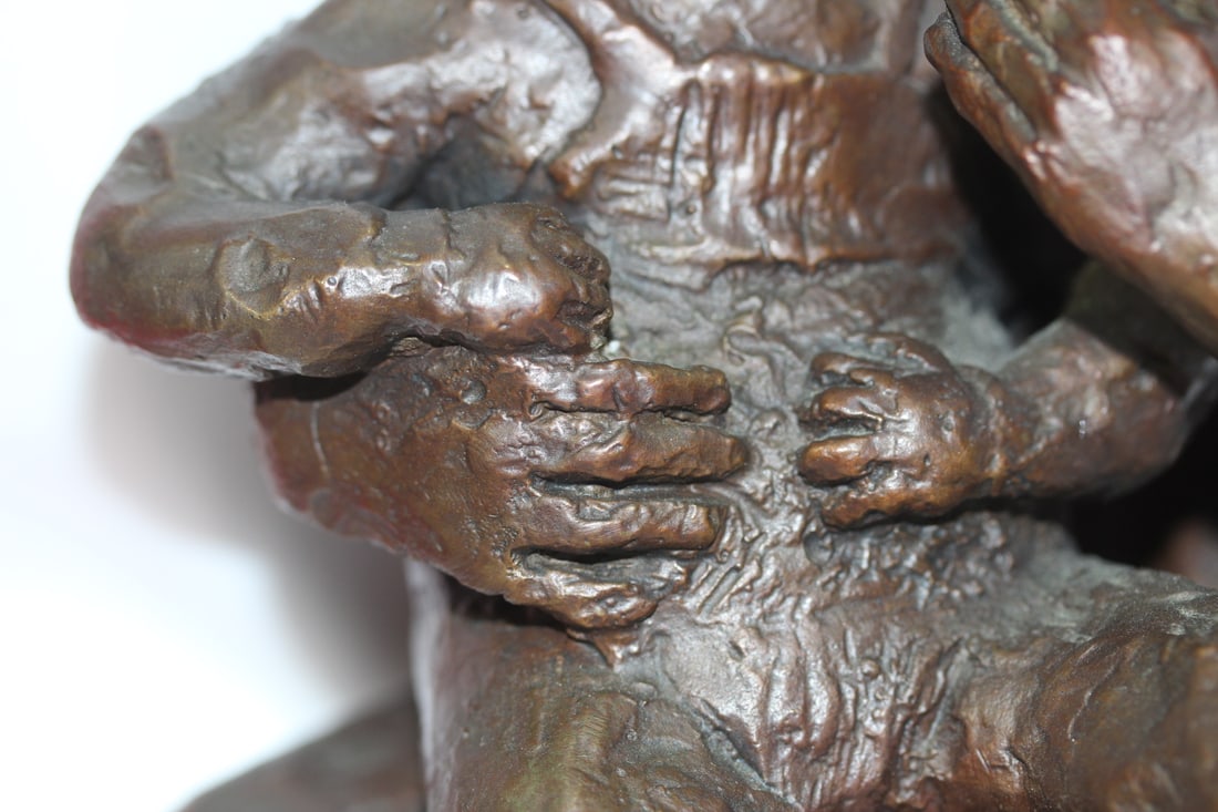A Heavy Signed Bronze Statue of a Mother and Child - 3